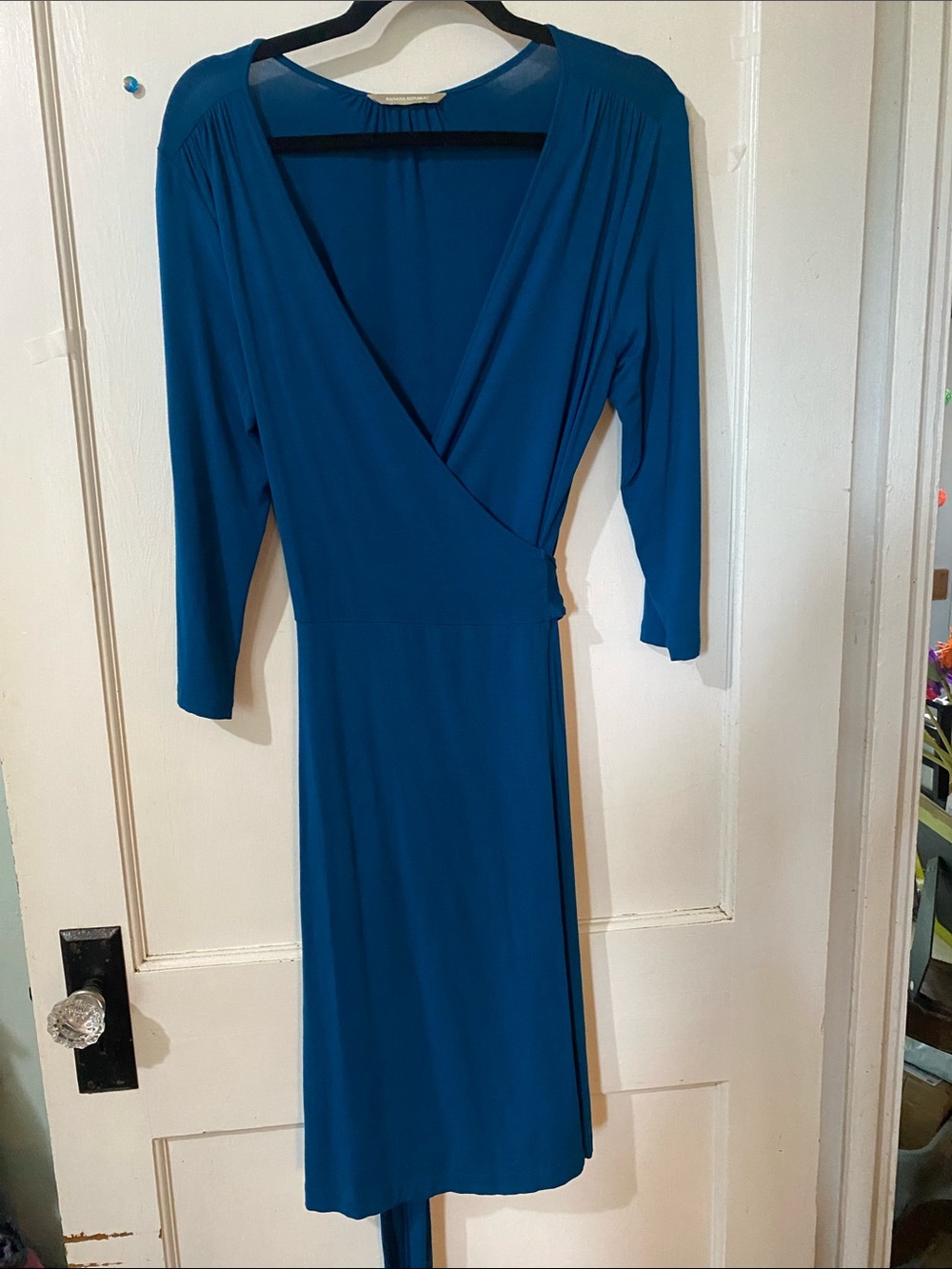 Banana Republic Deep Teal Wrap-Style Long Sleeve Dress